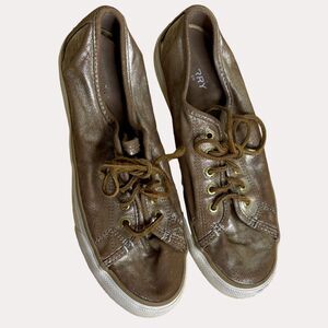 Sperry Seacoast Metallic Gold Sneakers Shoes Flats Leather Womens 7.5 bv